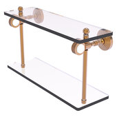 Pacific Grove Collection 16'' Two Tiered Glass Shelf with Dotted Accents in Brushed Bronze, 16'' W x 5-1/8'' D x 9-5/16'' H