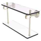  Pacific Grove Collection 16'' Two Tiered Glass Shelf with Dotted Accents in Polished Nickel, 16'' W x 5-1/8'' D x 9-5/16'' H