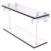  Pacific Grove Collection 16'' Two Tiered Glass Shelf with Dotted Accents in Satin Chrome, 16'' W x 5-1/8'' D x 9-5/16'' H