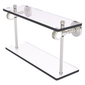  Pacific Grove Collection 16'' Two Tiered Glass Shelf with Dotted Accents in Satin Nickel, 16'' W x 5-1/8'' D x 9-5/16'' H