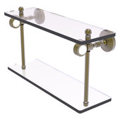  Pacific Grove Collection 16'' Two Tiered Glass Shelf with Grooved Accents in Antique Brass, 16'' W x 5-1/8'' D x 9-5/16'' H