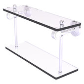  Pacific Grove Collection 16'' Two Tiered Glass Shelf with Grooved Accents in Satin Chrome, 16'' W x 5-1/8'' D x 9-5/16'' H