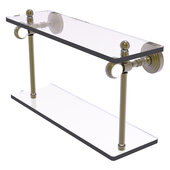 Pacific Grove Collection 16'' Two Tiered Glass Shelf with Twisted Accents in Antique Brass, 16'' W x 5-1/8'' D x 9-5/16'' H