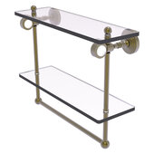  Pacific Grove Collection 16'' Double Glass Shelf with Towel Bar with Smooth Accent in Antique Brass, 16'' W x 5-1/8'' D x 13'' H