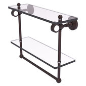  Pacific Grove Collection 16'' Double Glass Shelf with Towel Bar with Smooth Accent in Antique Bronze, 16'' W x 5-1/8'' D x 13'' H
