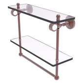  Pacific Grove Collection 16'' Double Glass Shelf with Towel Bar with Smooth Accent in Antique Copper, 16'' W x 5-1/8'' D x 13'' H
