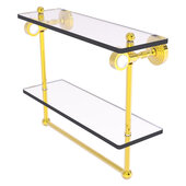  Pacific Grove Collection 16'' Double Glass Shelf with Towel Bar with Smooth Accent in Polished Brass, 16'' W x 5-1/8'' D x 13'' H