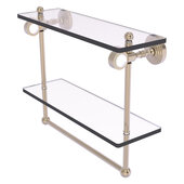  Pacific Grove Collection 16'' Double Glass Shelf with Towel Bar with Smooth Accent in Antique Pewter, 16'' W x 5-1/8'' D x 13'' H