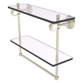  Pacific Grove Collection 16'' Double Glass Shelf with Towel Bar with Smooth Accent in Polished Nickel, 16'' W x 5-1/8'' D x 13'' H