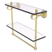  Pacific Grove Collection 16'' Double Glass Shelf with Towel Bar with Smooth Accent in Satin Brass, 16'' W x 5-1/8'' D x 13'' H