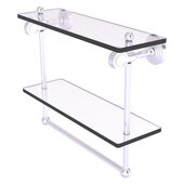  Pacific Grove Collection 16'' Double Glass Shelf with Towel Bar with Smooth Accent in Satin Chrome, 16'' W x 5-1/8'' D x 13'' H