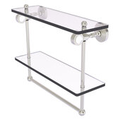  Pacific Grove Collection 16'' Double Glass Shelf with Towel Bar with Smooth Accent in Satin Nickel, 16'' W x 5-1/8'' D x 13'' H