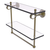  Pacific Grove Collection 16'' Double Glass Shelf with Towel Bar and Dotted Accents in Antique Brass, 16'' W x 5-1/8'' D x 13'' H