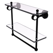 Pacific Grove Collection 16'' Double Glass Shelf with Towel Bar and Dotted Accents in Matte Black, 16'' W x 5-1/8'' D x 13'' H