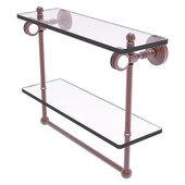  Pacific Grove Collection 16'' Double Glass Shelf with Towel Bar and Dotted Accents in Antique Copper, 16'' W x 5-1/8'' D x 13'' H