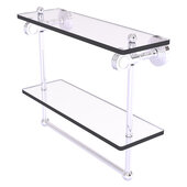  Pacific Grove Collection 16'' Double Glass Shelf with Towel Bar and Dotted Accents in Polished Chrome, 16'' W x 5-1/8'' D x 13'' H
