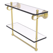  Pacific Grove Collection 16'' Double Glass Shelf with Towel Bar and Dotted Accents in Satin Brass, 16'' W x 5-1/8'' D x 13'' H