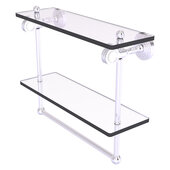  Pacific Grove Collection 16'' Double Glass Shelf with Towel Bar and Dotted Accents in Satin Chrome, 16'' W x 5-1/8'' D x 13'' H