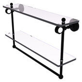  Pacific Grove Collection 22'' Double Glass Shelf with Towel Bar and Dotted Accents in Matte Black, 22'' W x 5-1/8'' D x 13'' H