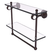  Pacific Grove Collection 16'' Double Glass Shelf with Towel Bar and Grooved Accents in Antique Bronze, 16'' W x 5-1/8'' D x 13'' H