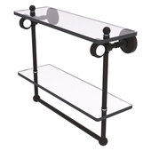 Pacific Grove Collection 16'' Double Glass Shelf with Towel Bar and Grooved Accents in Oil Rubbed Bronze, 16'' W x 5-1/8'' D x 13'' H