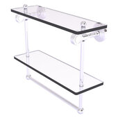  Pacific Grove Collection 16'' Double Glass Shelf with Towel Bar and Grooved Accents in Polished Chrome, 16'' W x 5-1/8'' D x 13'' H
