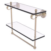  Pacific Grove Collection 16'' Double Glass Shelf with Towel Bar and Grooved Accents in Antique Pewter, 16'' W x 5-1/8'' D x 13'' H