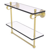  Pacific Grove Collection 16'' Double Glass Shelf with Towel Bar and Grooved Accents in Satin Brass, 16'' W x 5-1/8'' D x 13'' H