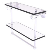  Pacific Grove Collection 16'' Double Glass Shelf with Towel Bar and Grooved Accents in Satin Chrome, 16'' W x 5-1/8'' D x 13'' H