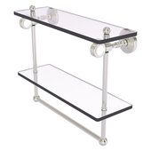  Pacific Grove Collection 16'' Double Glass Shelf with Towel Bar and Grooved Accents in Satin Nickel, 16'' W x 5-1/8'' D x 13'' H