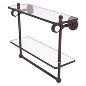  Pacific Grove Collection 16'' Double Glass Shelf with Towel Bar and Grooved Accents in Venetian Bronze, 16'' W x 5-1/8'' D x 13'' H