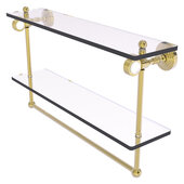  Pacific Grove Collection 22'' Double Glass Shelf with Towel Bar and Grooved Accents in Unlacquered Brass, 22'' W x 5-1/8'' D x 13'' H
