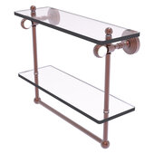  Pacific Grove Collection 16'' Double Glass Shelf with Towel Bar and Twisted Accents in Antique Copper, 16'' W x 5-1/8'' D x 13'' H
