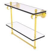  Pacific Grove Collection 16'' Double Glass Shelf with Towel Bar and Twisted Accents in Polished Brass, 16'' W x 5-1/8'' D x 13'' H