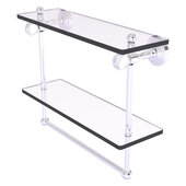  Pacific Grove Collection 16'' Double Glass Shelf with Towel Bar and Twisted Accents in Polished Chrome, 16'' W x 5-1/8'' D x 13'' H