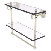  Pacific Grove Collection 16'' Double Glass Shelf with Towel Bar and Twisted Accents in Polished Nickel, 16'' W x 5-1/8'' D x 13'' H