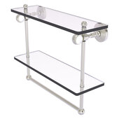 Pacific Grove Collection 16'' Double Glass Shelf with Towel Bar and Twisted Accents in Satin Nickel, 16'' W x 5-1/8'' D x 13'' H