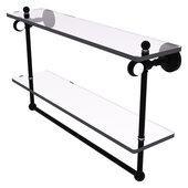  Pacific Grove Collection 22'' Double Glass Shelf with Towel Bar and Twisted Accents in Matte Black, 22'' W x 5-1/8'' D x 13'' H