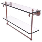  Pacific Grove Collection 22'' Double Glass Shelf with Towel Bar and Twisted Accents in Antique Copper, 22'' W x 5-1/8'' D x 13'' H