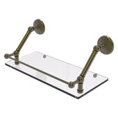  Prestige Monte Carlo Collection 18'' Floating Glass Shelf with Gallery Rail in Antique Brass, 18'' W x 8-5/8'' D x 8'' H