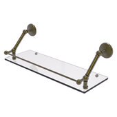  Prestige Monte Carlo Collection 24'' Floating Glass Shelf with Gallery Rail in Antique Brass, 24'' W x 8-5/8'' D x 8'' H