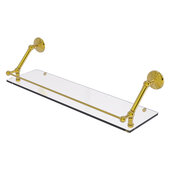  Prestige Monte Carlo Collection 30'' Floating Glass Shelf with Gallery Rail in Polished Brass, 30'' W x 8-5/8'' D x 8'' H
