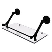  Prestige Que New Collection 18'' Floating Glass Shelf with Gallery Rail in Matte Black, 18'' W x 8-5/8'' D x 8'' H