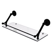 Prestige Que New Collection 24'' Floating Glass Shelf with Gallery Rail in Matte Black, 24'' W x 8-5/8'' D x 8'' H