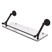  Prestige Que New Collection 24'' Floating Glass Shelf with Gallery Rail in Oil Rubbed Bronze, 24'' W x 8-5/8'' D x 8'' H