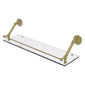  Prestige Regal Collection 30'' Floating Glass Shelf with Gallery Rail in Satin Brass, 30'' W x 8-5/8'' D x 8'' H