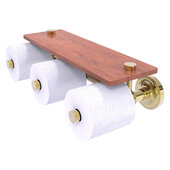  Prestige Regal Collection Horizontal Reserve 3-Roll Toilet Paper Holder/Wood Shelf, Unlacquered Brass, 16-5/8'' W x 8-1/8'' D x 4-11/16'' H
