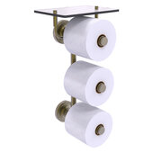  Prestige Regal Collection 3-Roll Toilet Paper Holder with Glass Shelf in Antique Brass, 8-13/16'' W x 7-13/16'' D x 16'' H