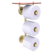  Prestige Regal Collection 3-Roll Toilet Paper Holder with Wood Shelf in Satin Brass, 8-13/16'' W x 7-13/16'' D x 16'' H