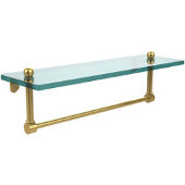  16 Inch Glass Vanity Shelf with Integrated Towel Bar, Unlacquered Brass